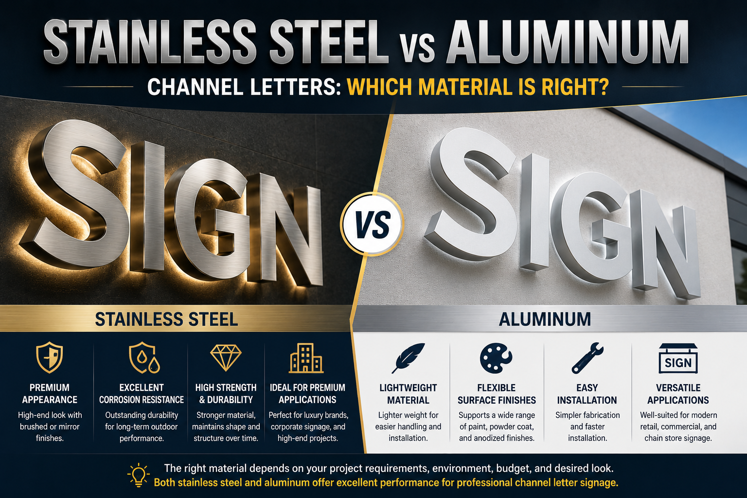 Stainless Steel vs Aluminum Channel Letters: Which Material Is Right?