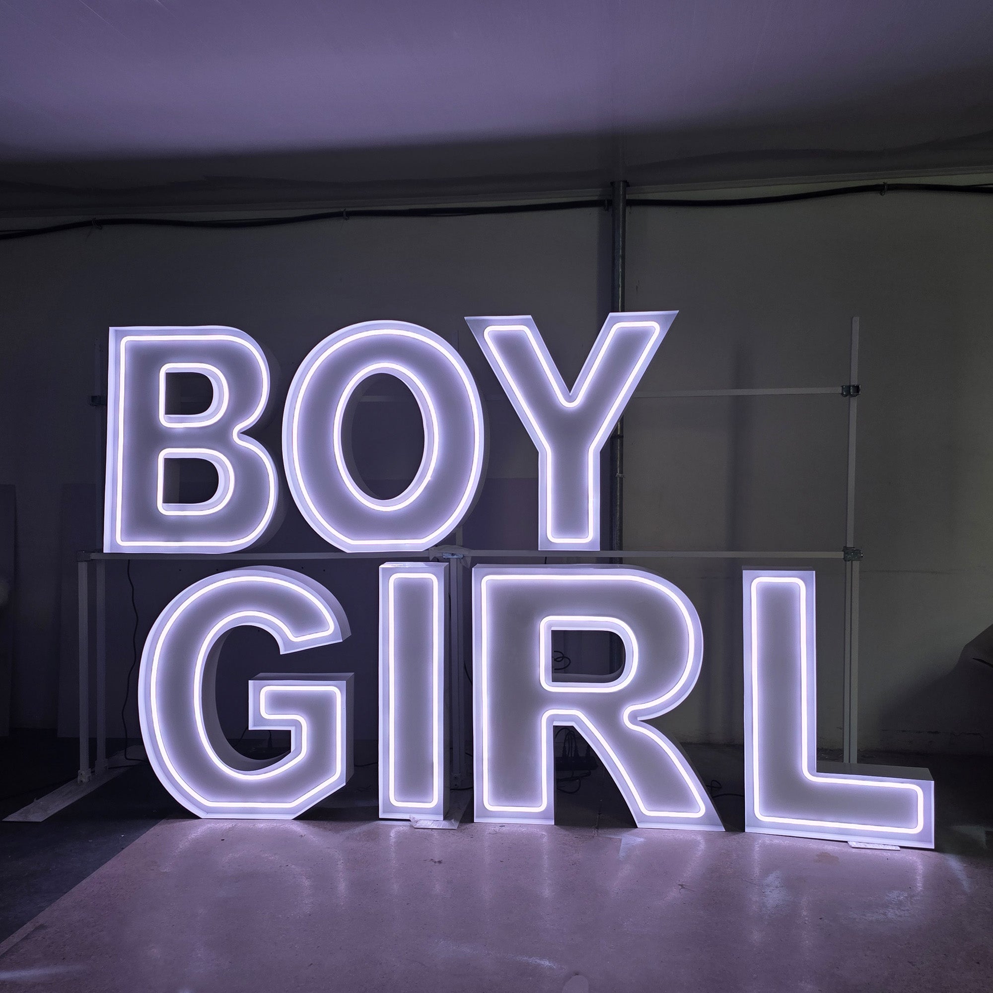 BOY GIRL RGB Neon Marquee Letters for Gender Reveal Parties