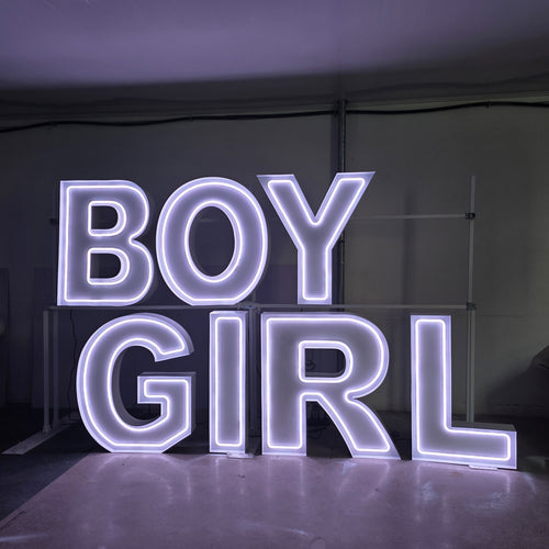 BOY GIRL RGB Neon Marquee Letters for Gender Reveal Parties