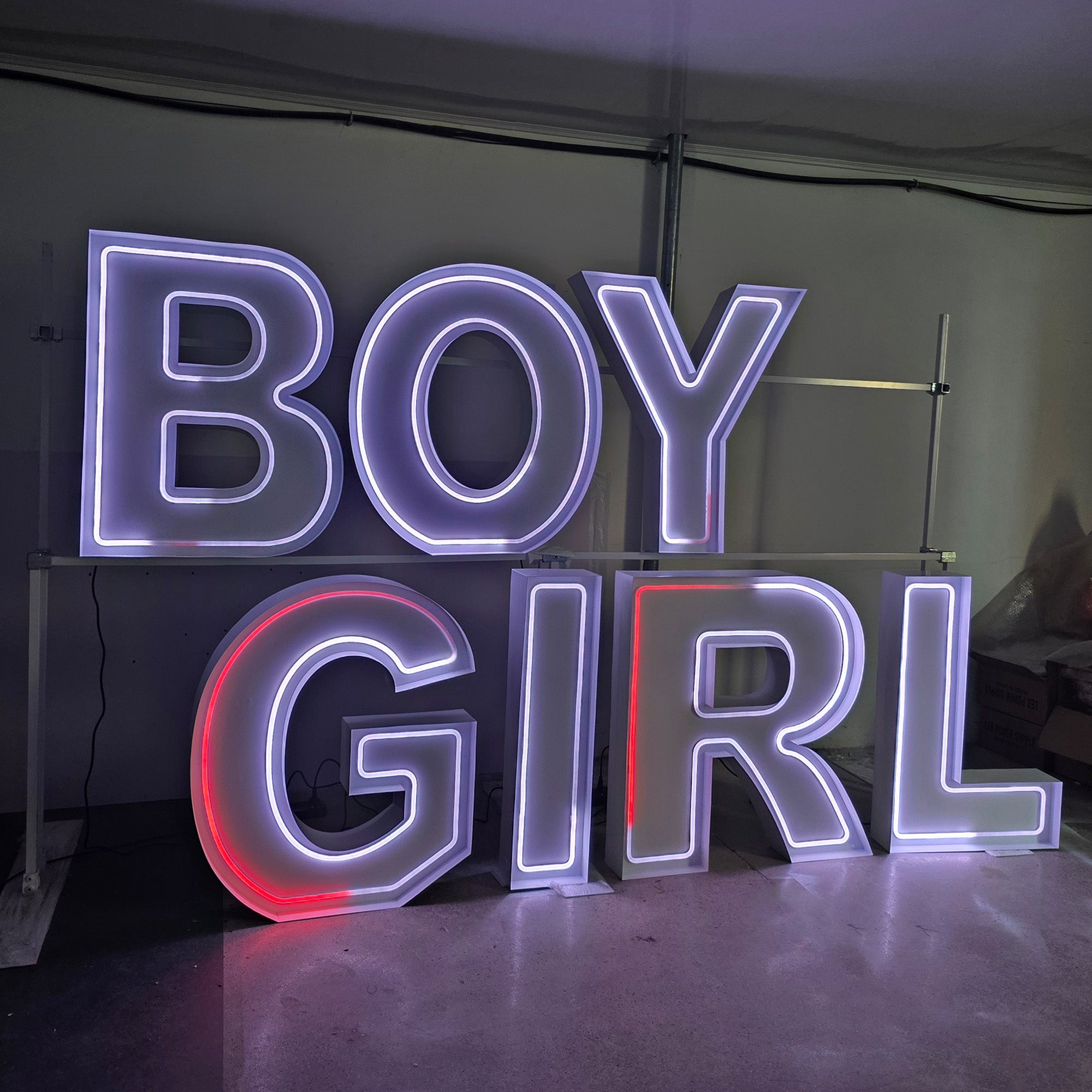 BOY GIRL RGB Neon Marquee Letters for Gender Reveal Parties