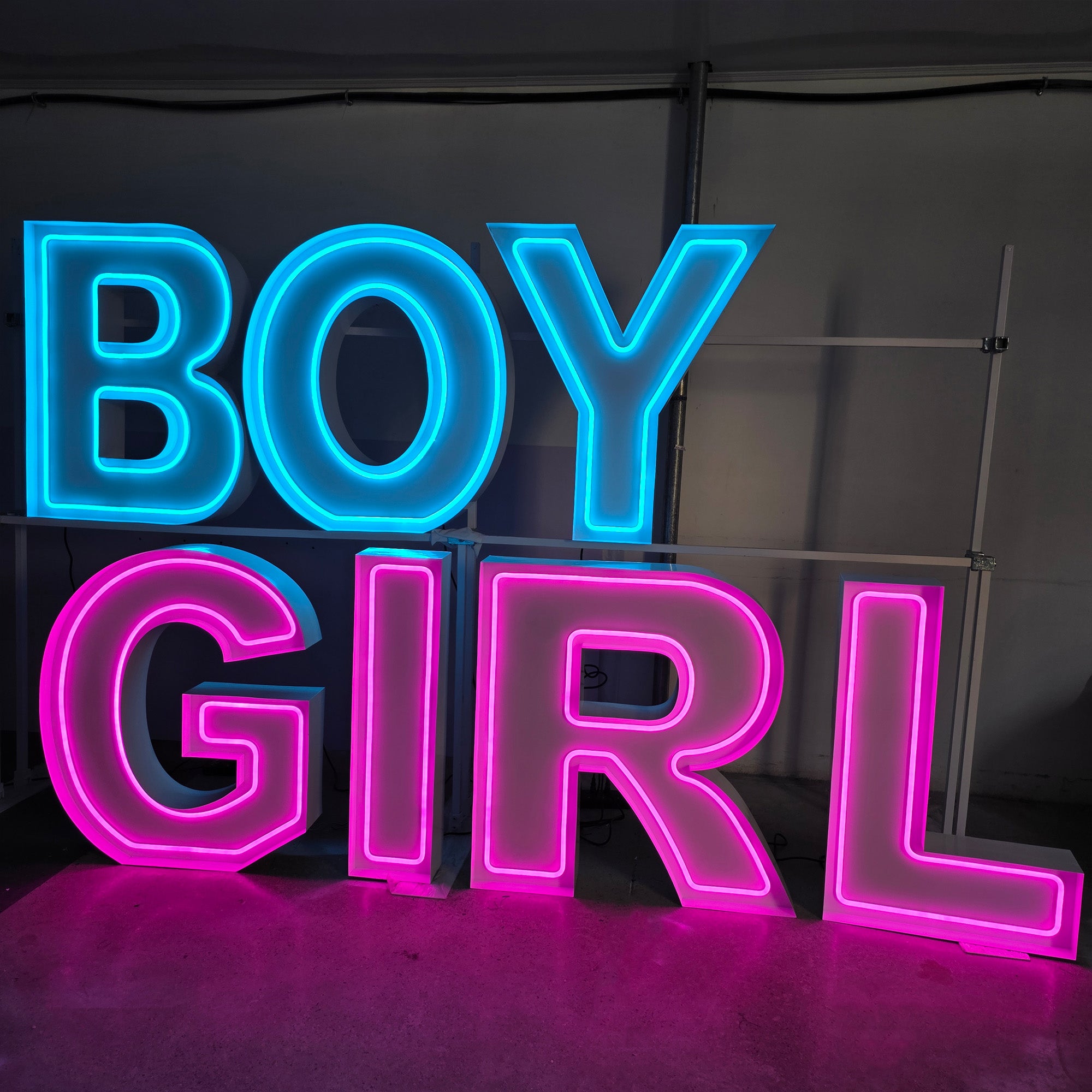 BOY GIRL RGB Neon Marquee Letters for Gender Reveal Parties