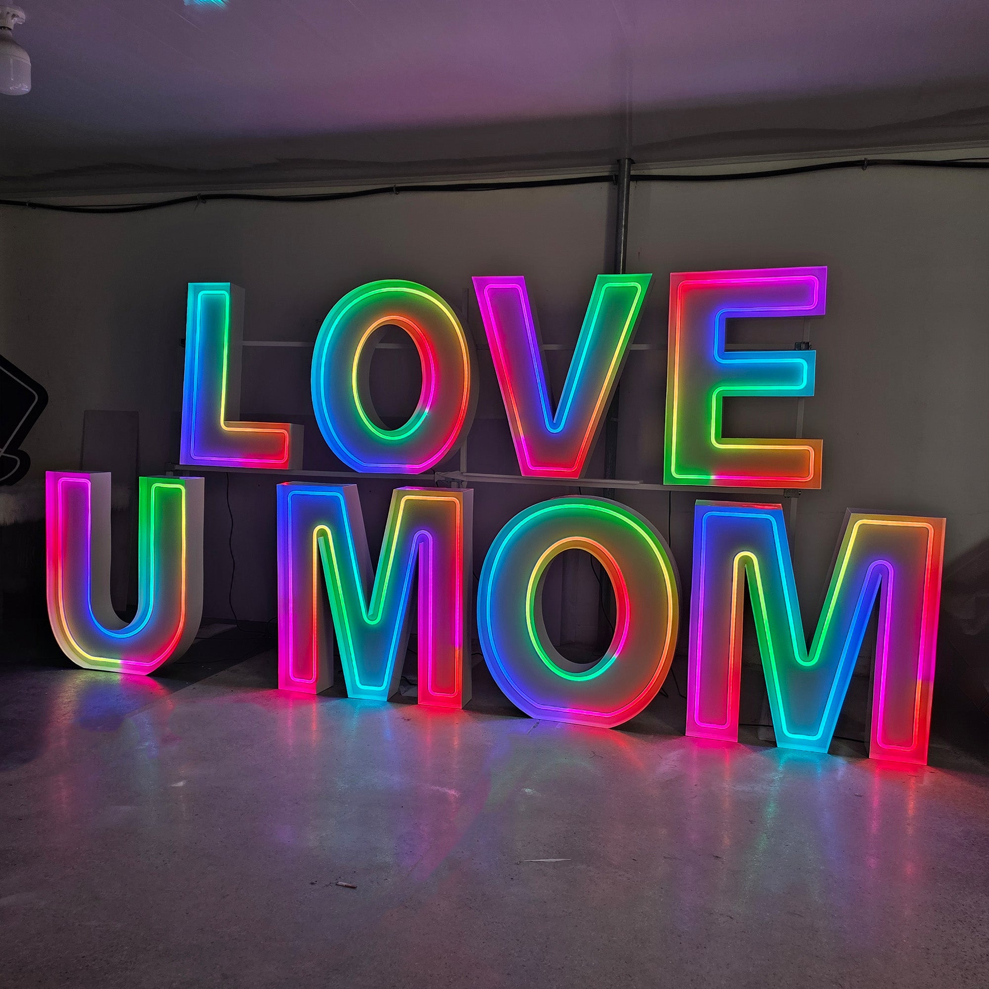 Custom RGB Neon Marquee Letters LOVE U MOM for Mother's Day Decor