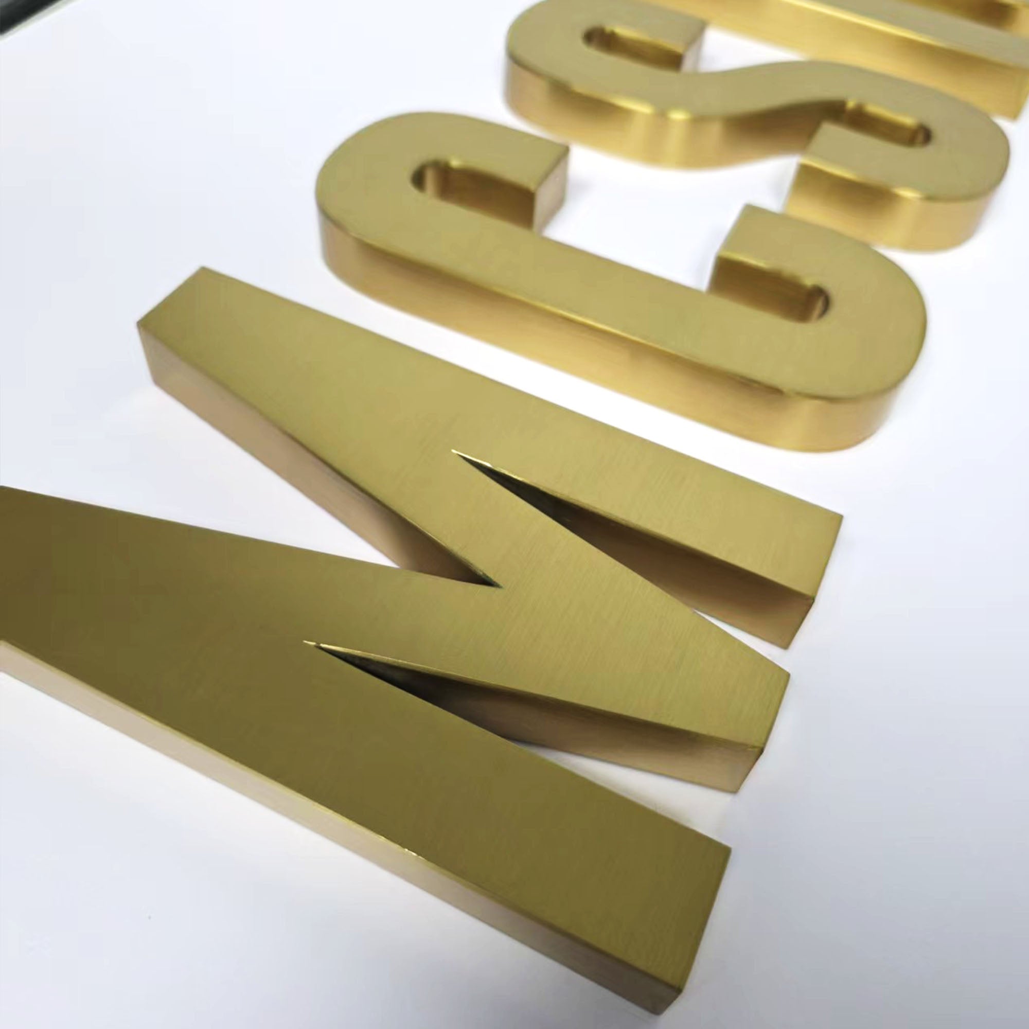 Custom  3D Metal Channel Letters  Stainless Steel Letters Brushed brass Sign Non-Illuminated Company Logo Sign