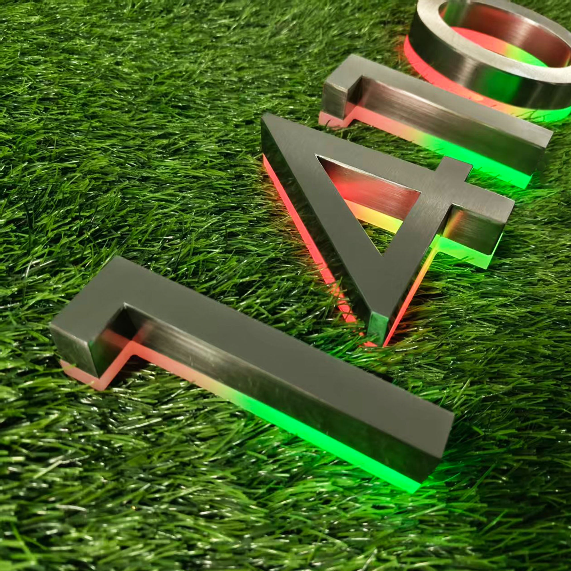 Custom RGB Backlit Number Channel Letters Stainless Steel LED Halo Lit House Address Number Sign