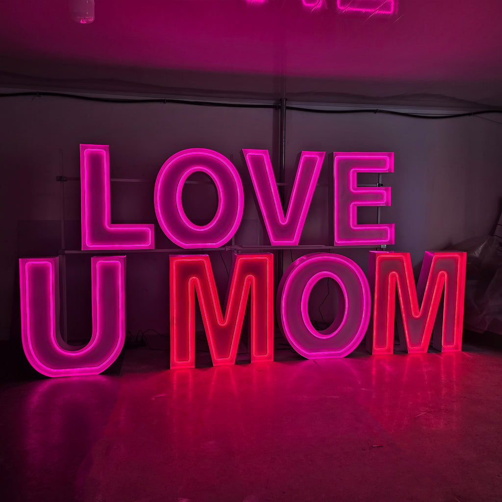 Custom RGB Neon Marquee Letters LOVE U MOM for Mother's Day Decor