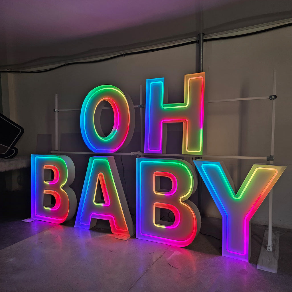 OH BABY RGB Neon Marquee Letters | Baby Shower & Gender Reveal Decor