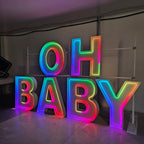 OH BABY RGB Neon Marquee Letters | Baby Shower & Gender Reveal Decor