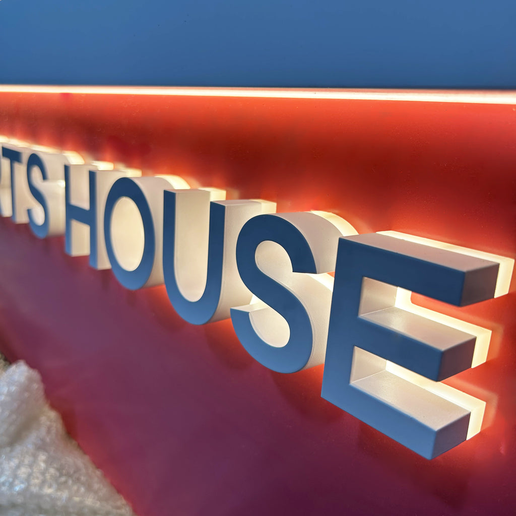 Custom LED Backlit Metal Logo Sig|Modern House Name Decor