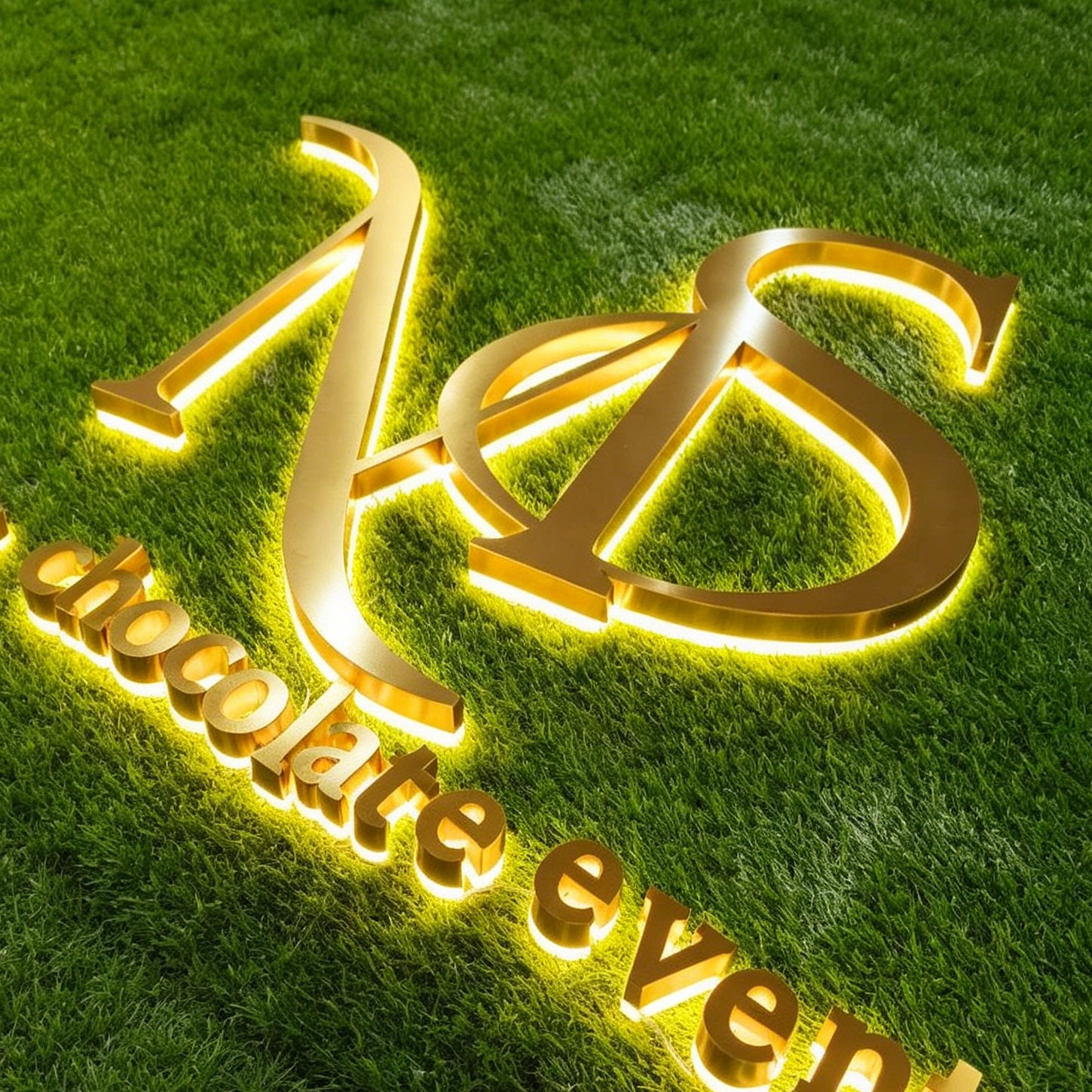 Custom LED Gold Mirror backlit Channel Letters |Illuminated Company Logo Sign