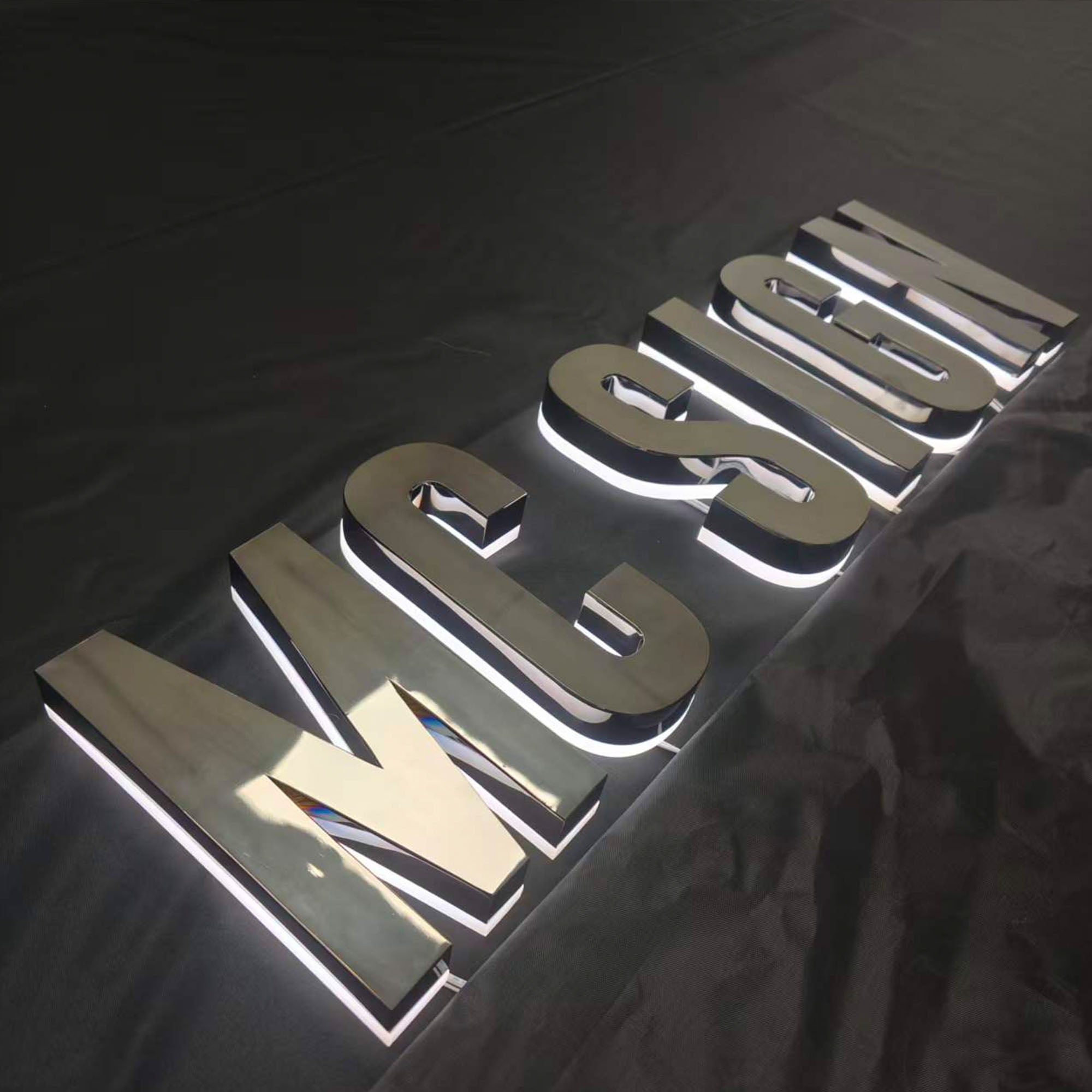 Custom Backlit Channel Letters Black Mirror Stainless Steel LED Backlit Sign for Business Storefront
