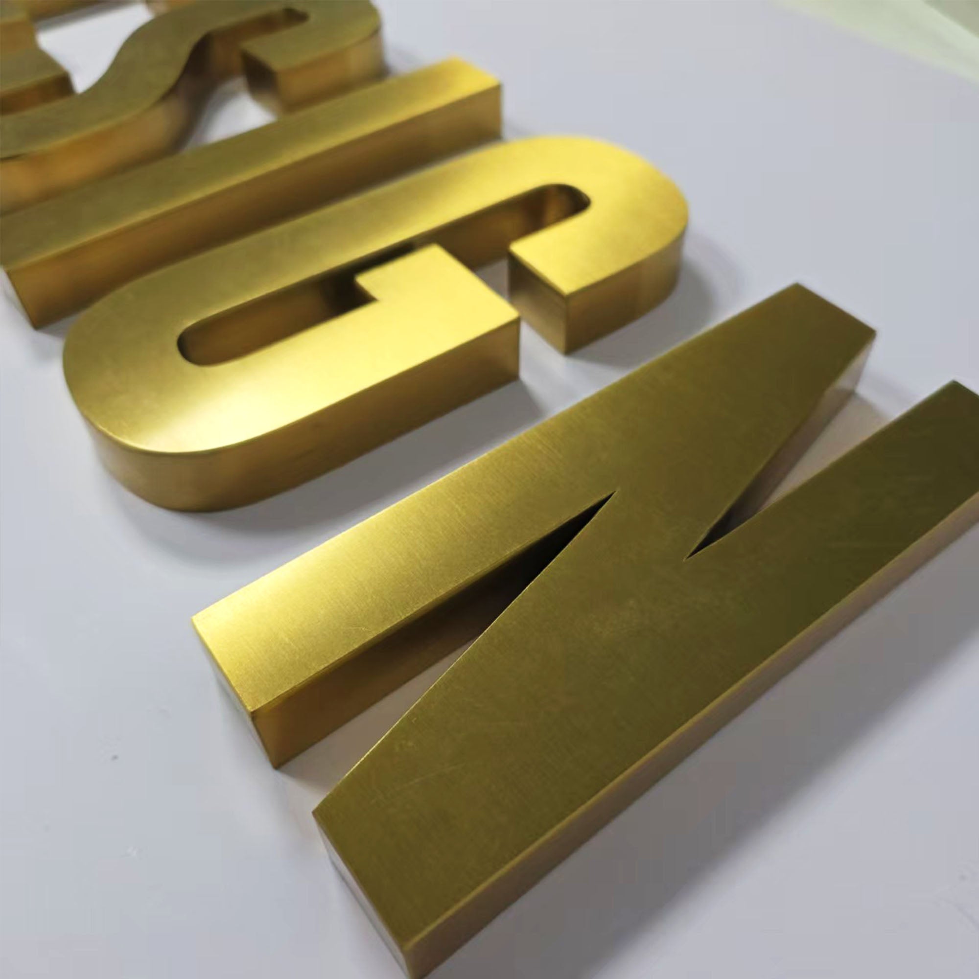 Custom  3D Metal Channel Letters  Stainless Steel Letters Brushed brass Sign Non-Illuminated Company Logo Sign