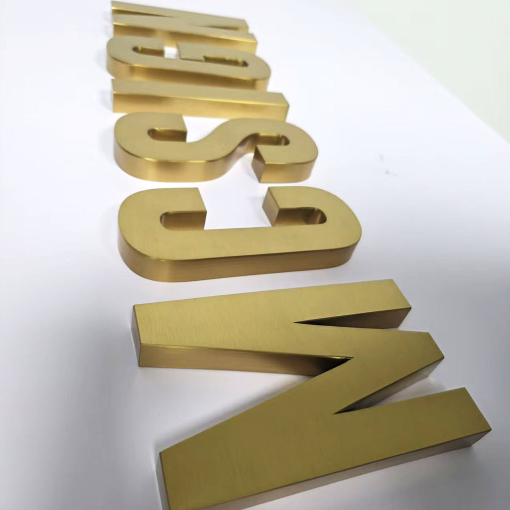 Custom  3D Metal Channel Letters  Stainless Steel Letters Brushed brass Sign Non-Illuminated Company Logo Sign