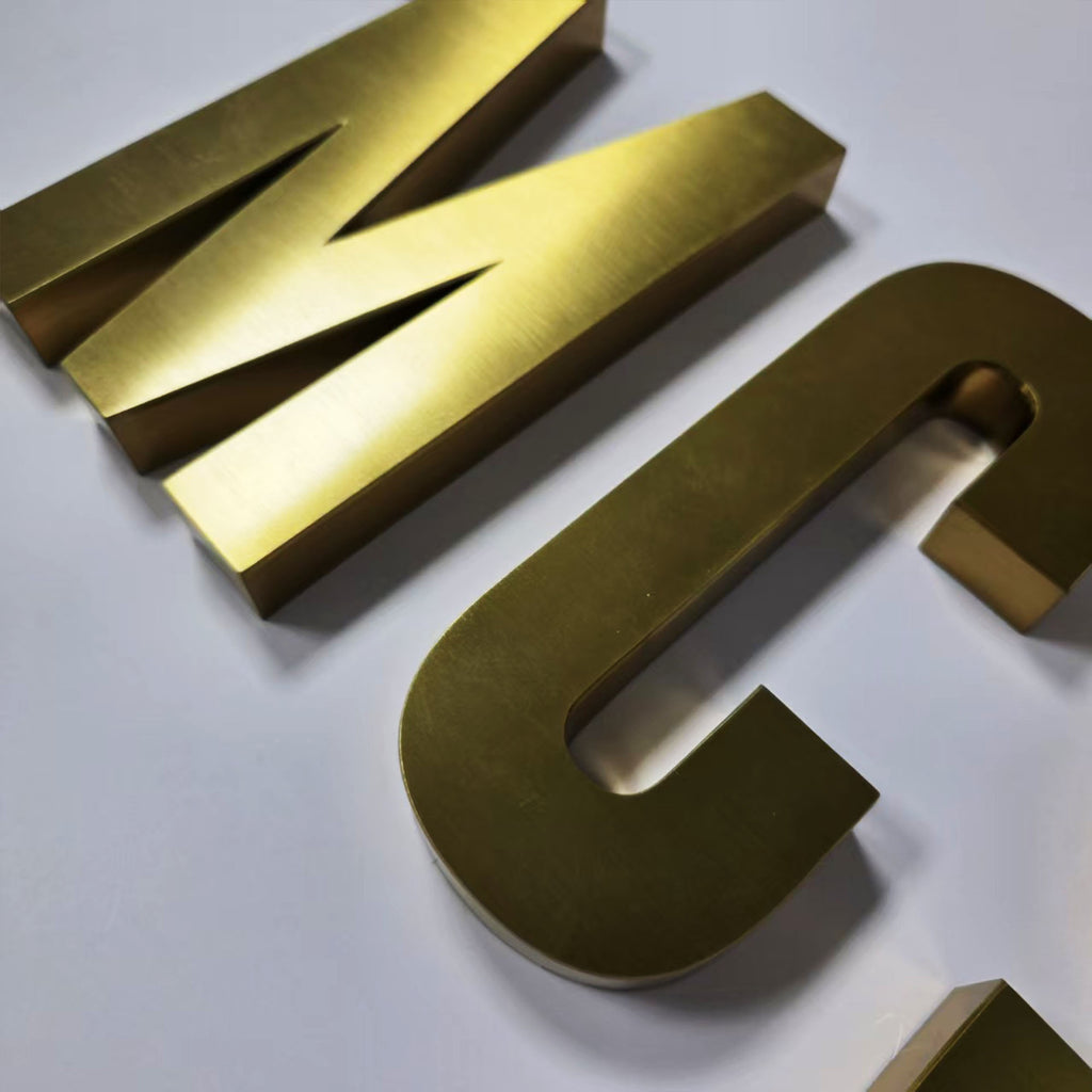 Custom  3D Metal Channel Letters  Stainless Steel Letters Brushed brass Sign Non-Illuminated Company Logo Sign