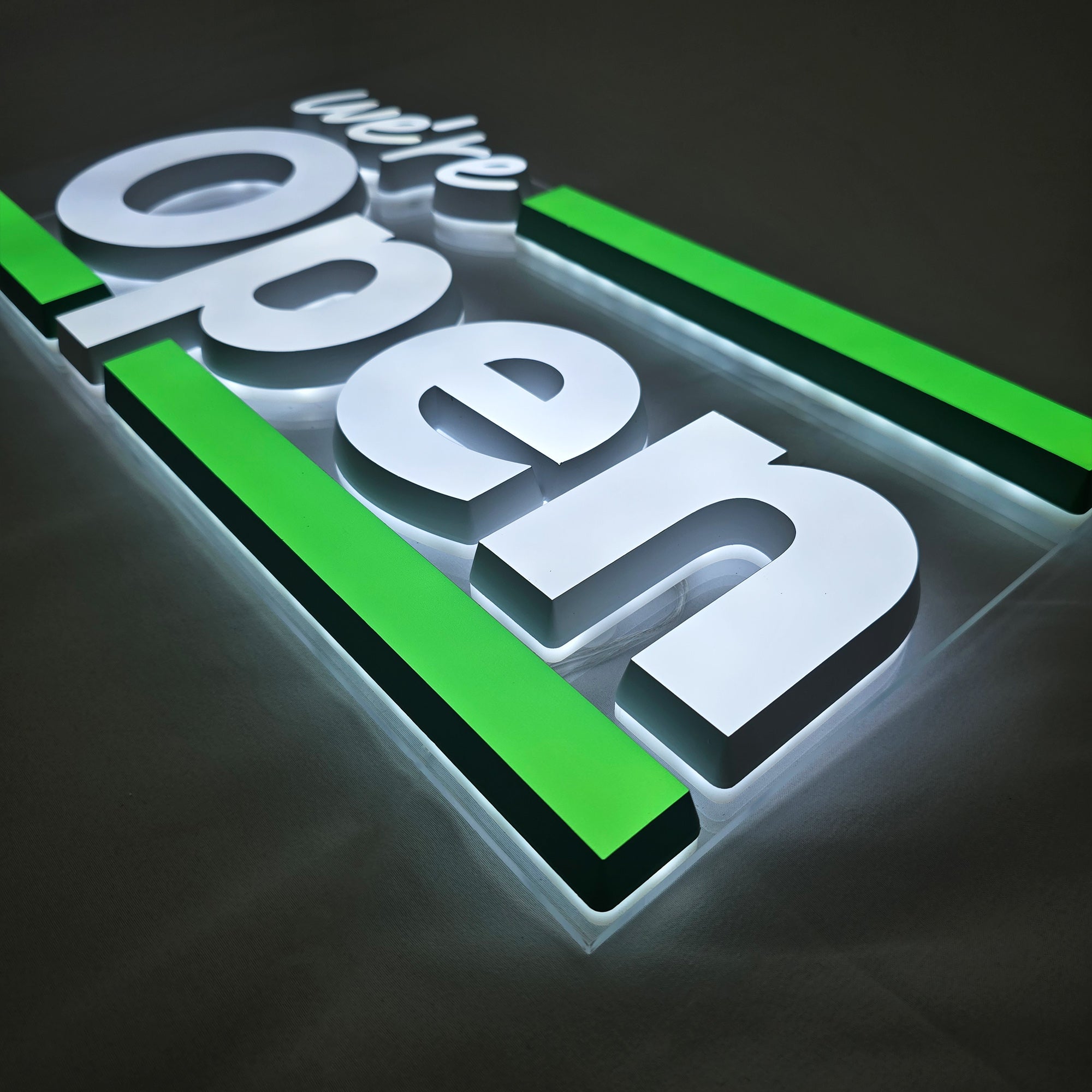 Custom Dual-Lit Acrylic Letters | LED Storefront Open Business Sign