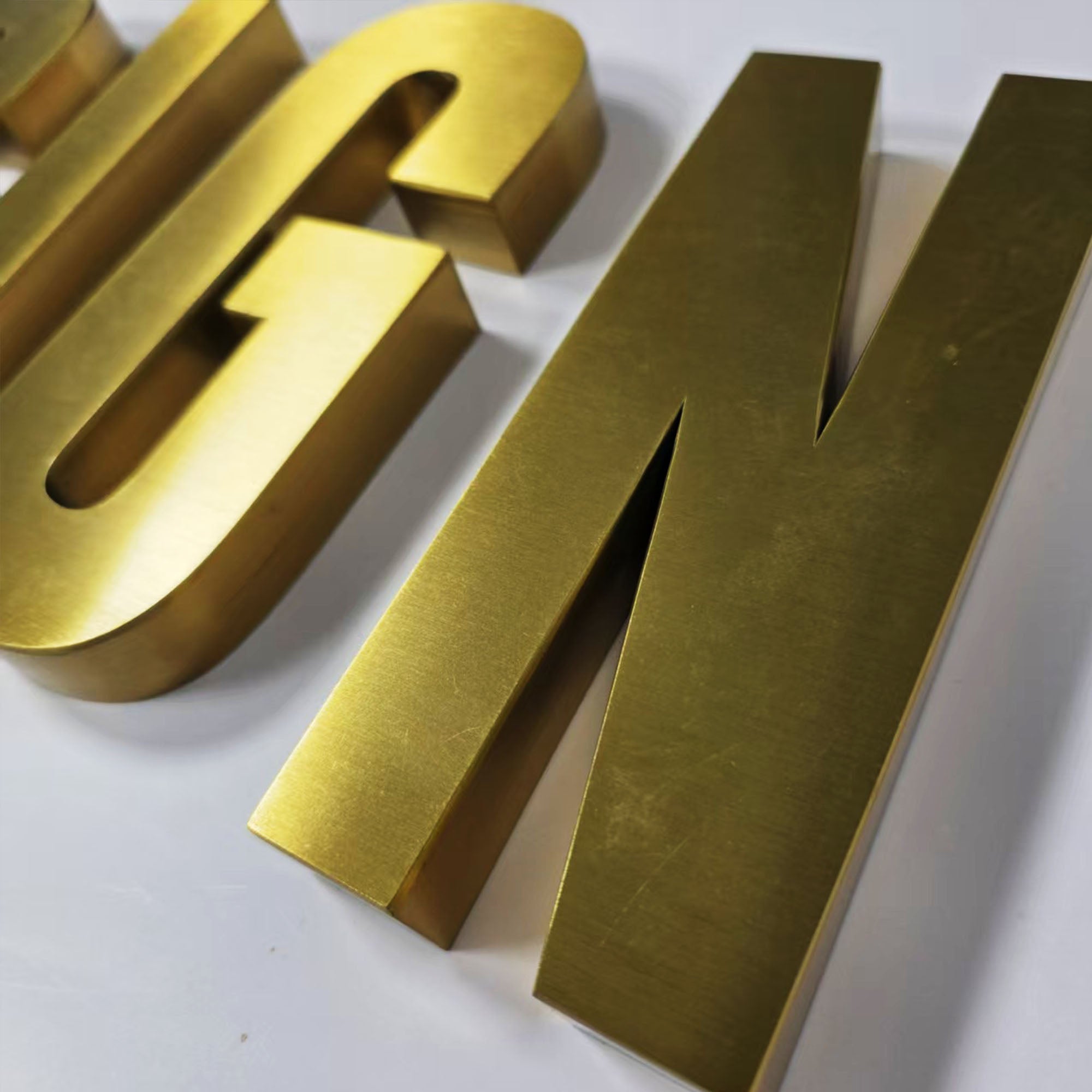 Custom  3D Metal Channel Letters  Stainless Steel Letters Brushed brass Sign Non-Illuminated Company Logo Sign