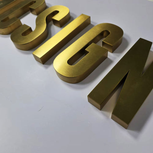 Custom  3D Metal Channel Letters  Stainless Steel Letters Brushed brass Sign Non-Illuminated Company Logo Sign