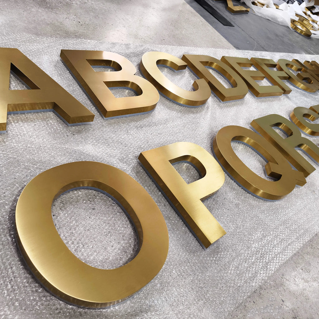 Custom Backlit Channel Letters|Gold Brushed Finish A-Z|Storefront  Business Sign