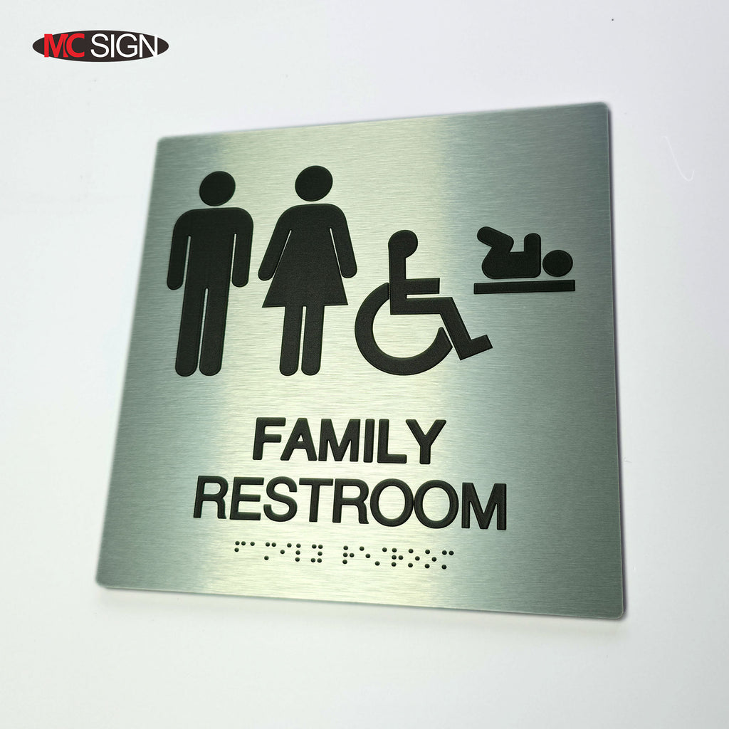 Custom Metal Braille Restroom Sign | ADA Accessible Family Bathroom Sign