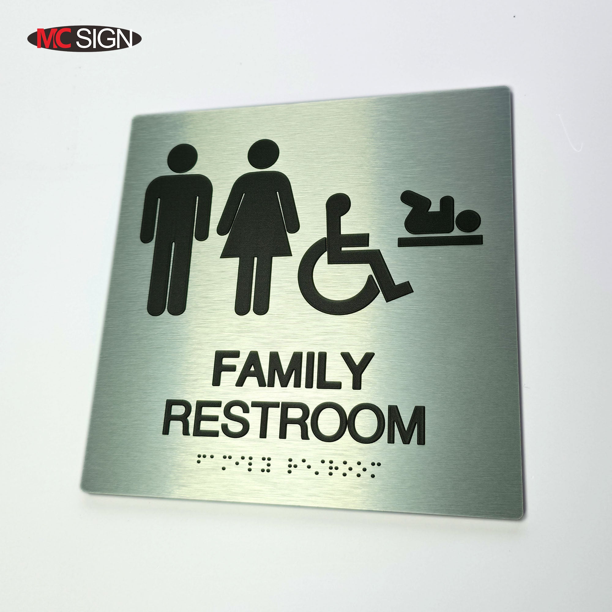 Custom Metal Braille Restroom Sign | ADA Accessible Family Bathroom Sign