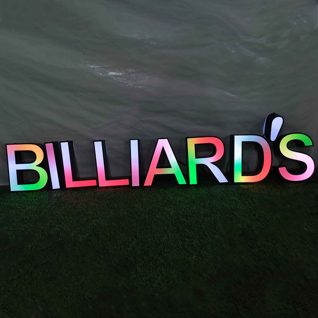 Custom Trim Cap Channel Letters|RGB LED Billiards Sign|Indoor&Outdoor Business Sign