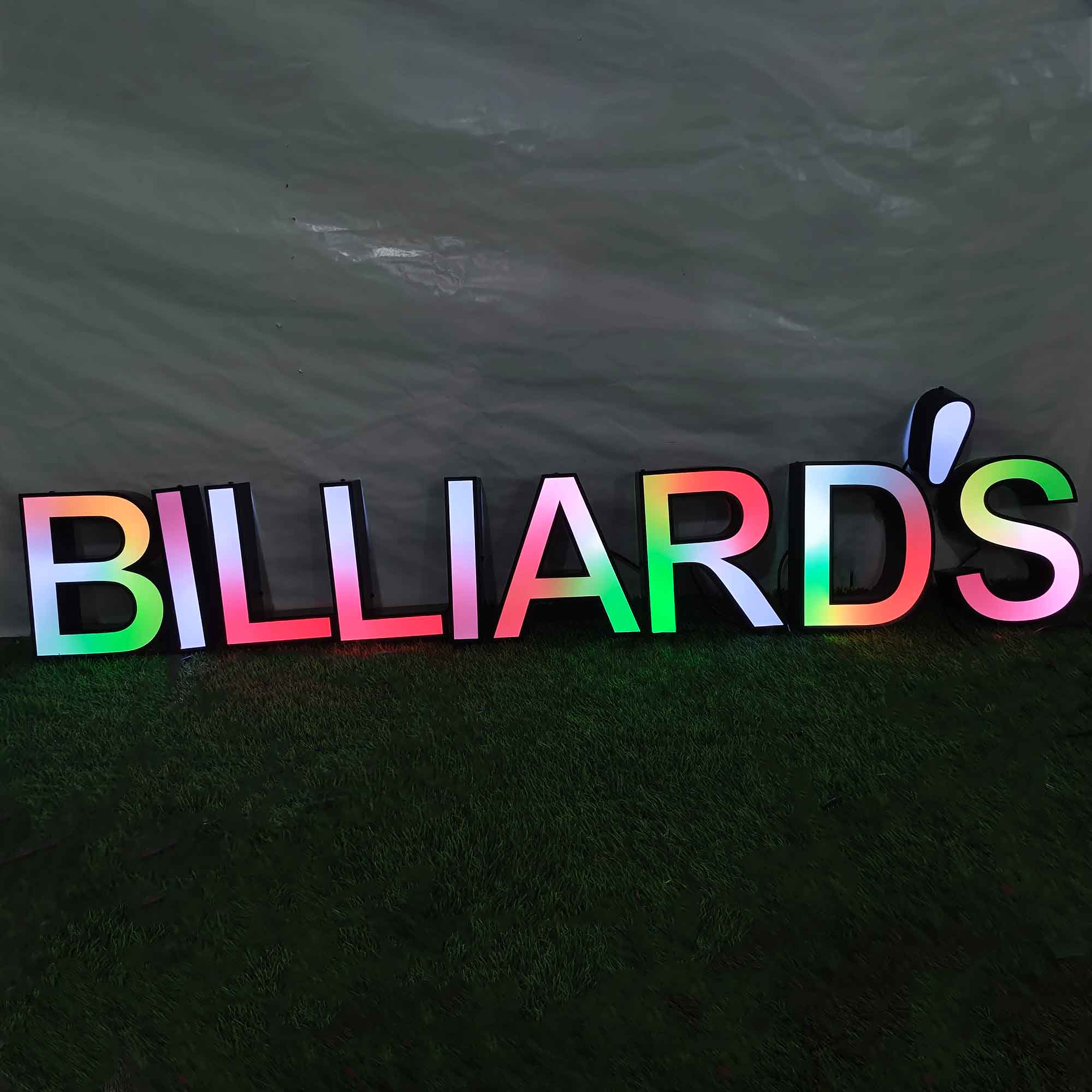 Custom Trim Cap Channel Letters|RGB LED Billiards Sign|Indoor&Outdoor Business Sign
