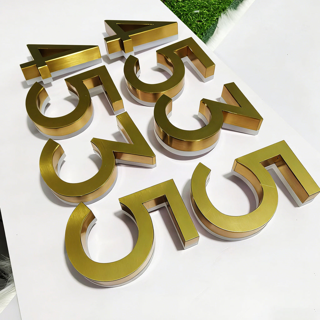 Custom Brushed Gold Backlit LED Room Number Sign | Illuminated Hotel Door Address Numbers