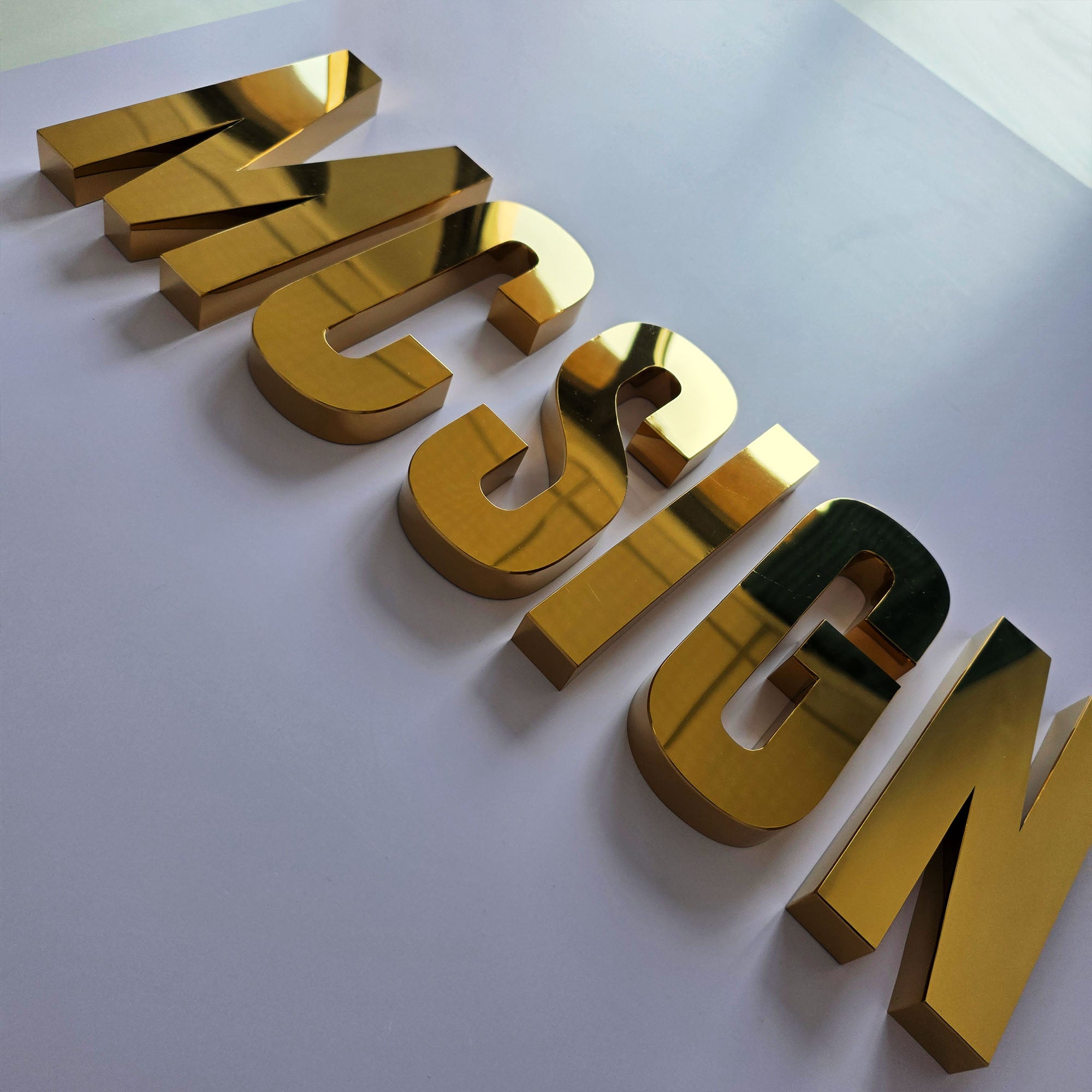 Custom Non-Illuminated Reverse Channel Letters, Gold Stainless Steel Metal Sign Letters, Business Wall Logo