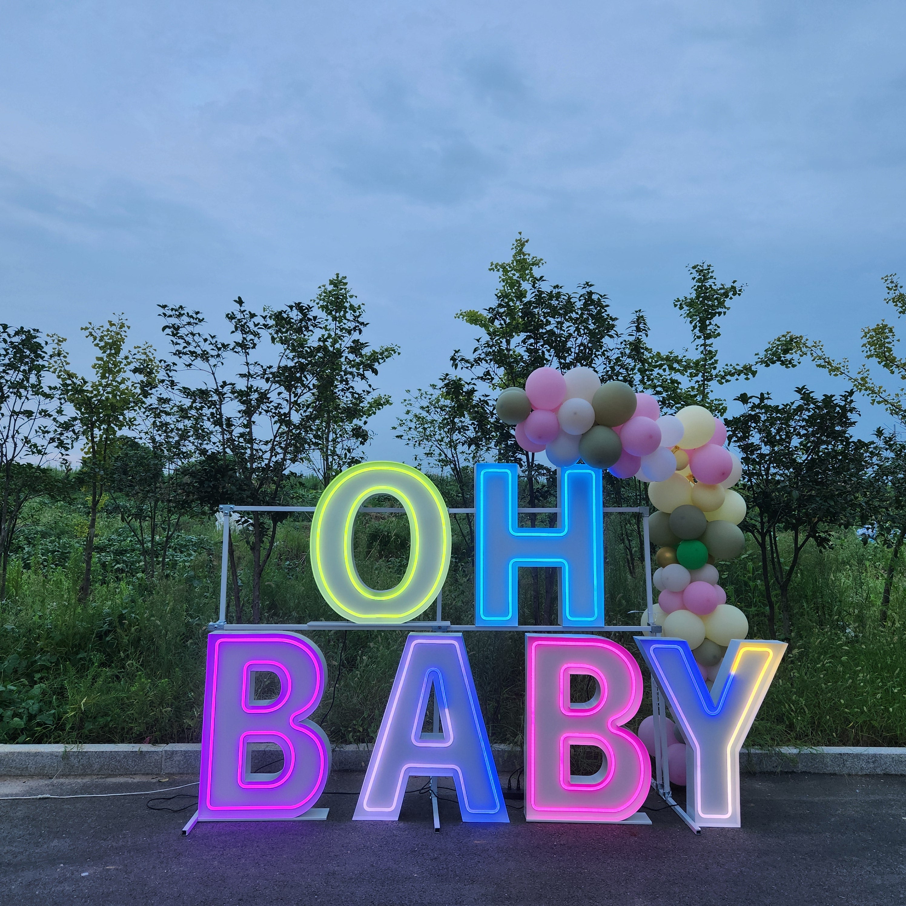 OH BABY RGB Neon Marquee Letters | Baby Shower & Gender Reveal Decor