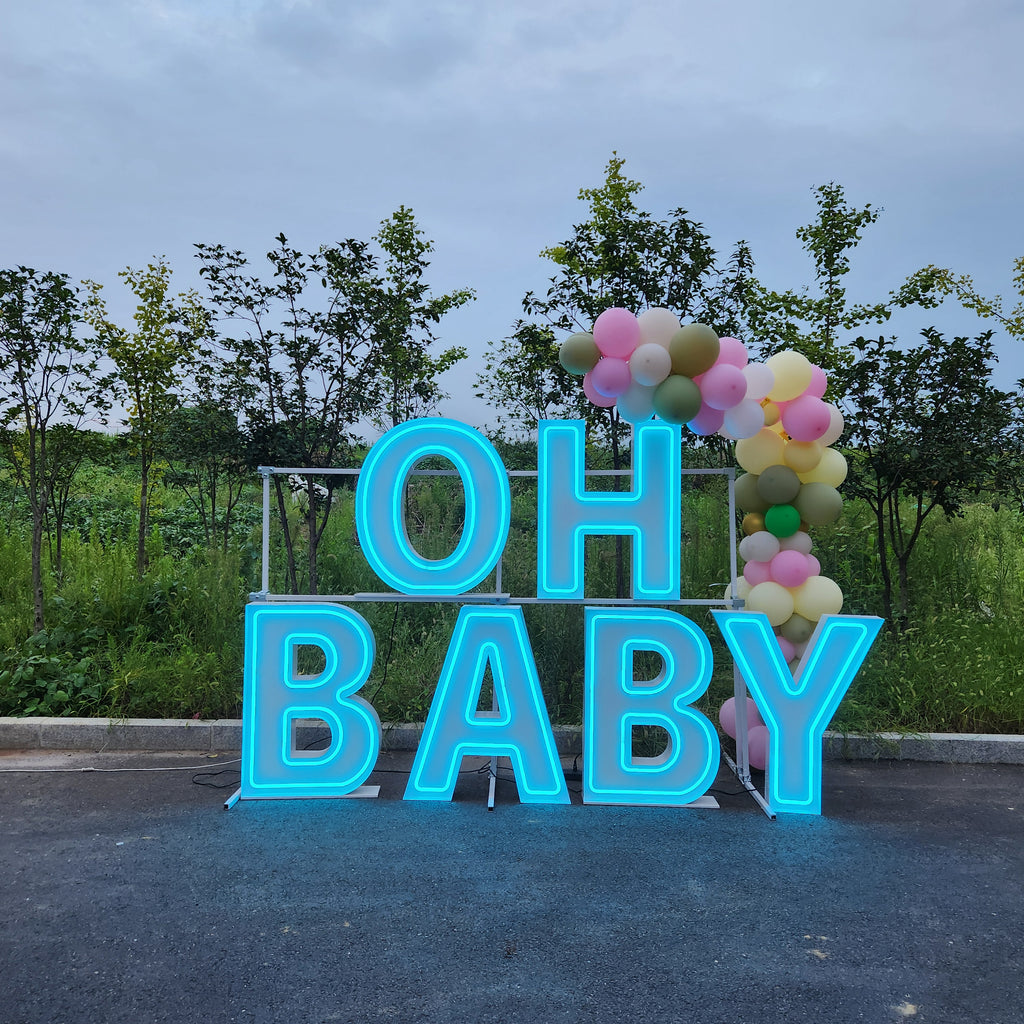 OH BABY RGB Neon Marquee Letters | Baby Shower & Gender Reveal Decor