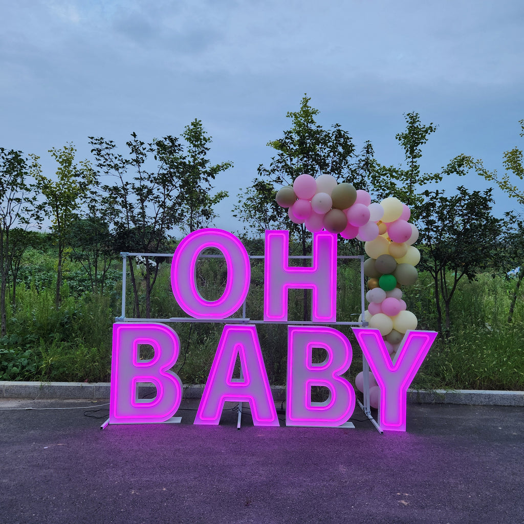 OH BABY RGB Neon Marquee Letters | Baby Shower & Gender Reveal Decor