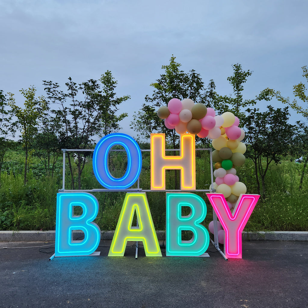 OH BABY RGB Neon Marquee Letters | Baby Shower & Gender Reveal Decor