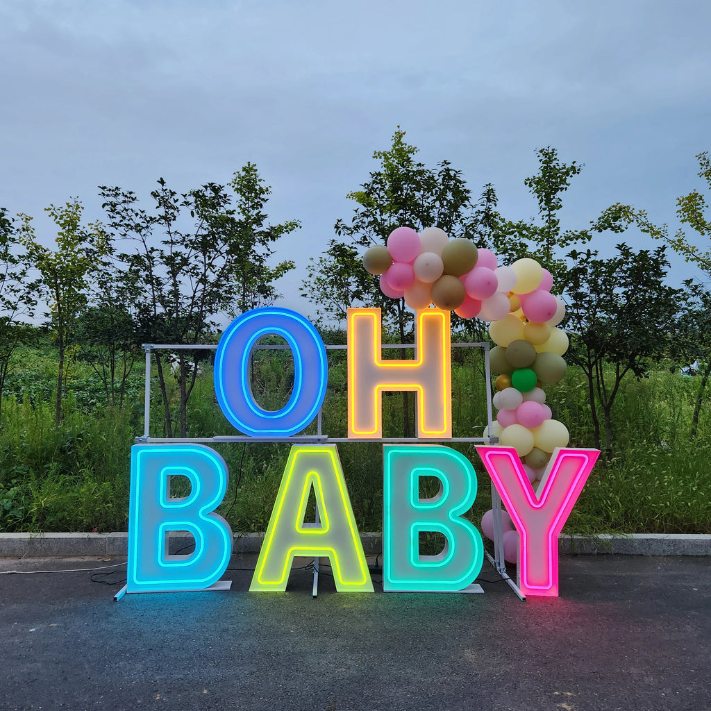 OH BABY RGB Neon Marquee Letters | Baby Shower & Gender Reveal Decor