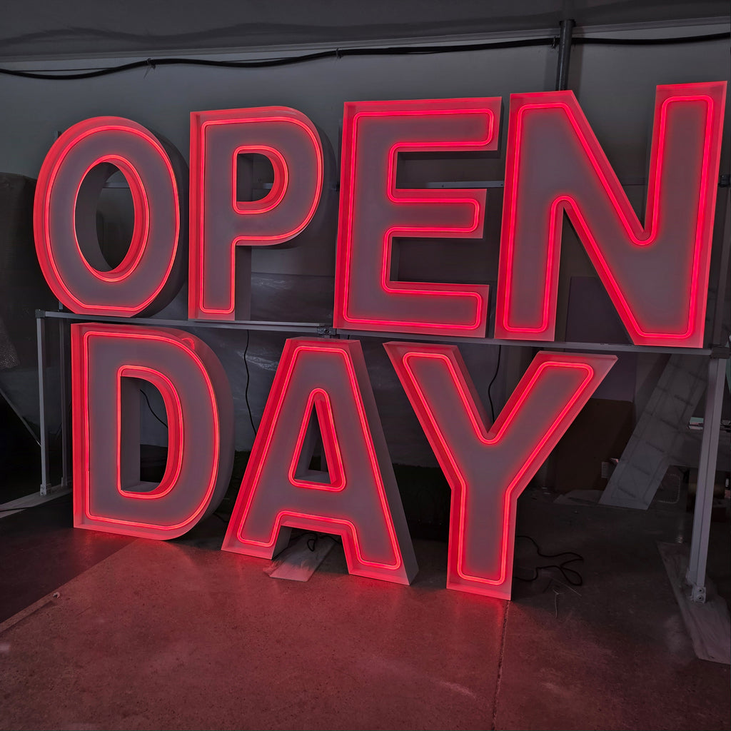 Custom OPEN DAY RGB Neon Marquee Letters for Events & Store Displays