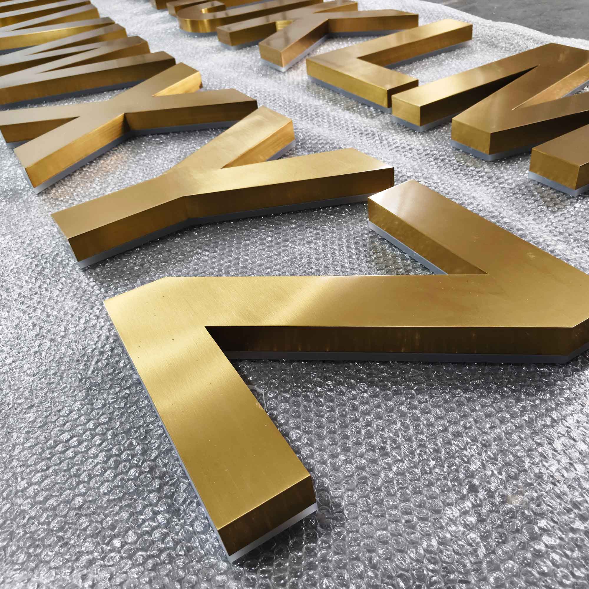 Custom Backlit Channel Letters|Gold Brushed Finish A-Z|Storefront  Business Sign