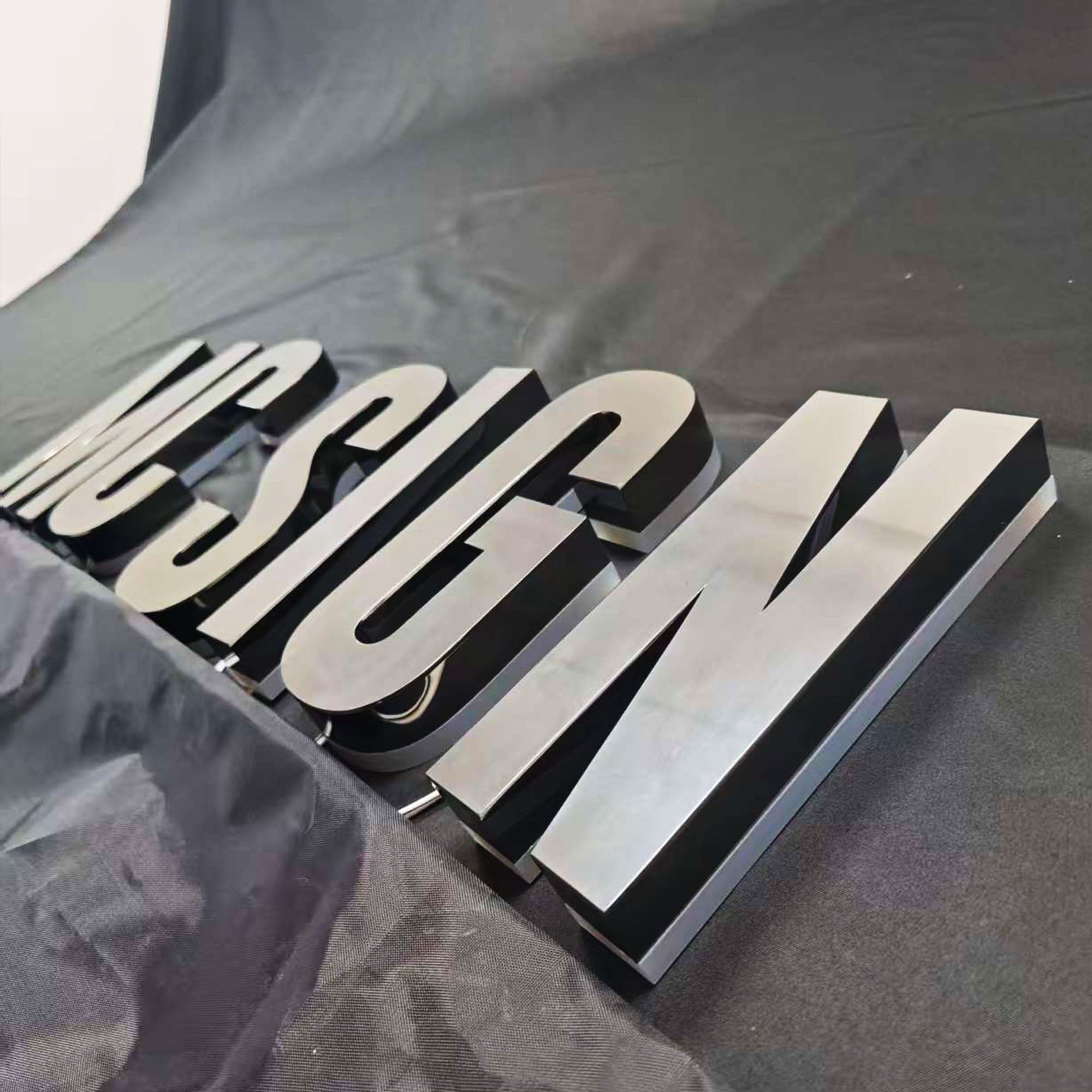 Custom Backlit Channel Letters Black Mirror Stainless Steel LED Backlit Sign for Business Storefront