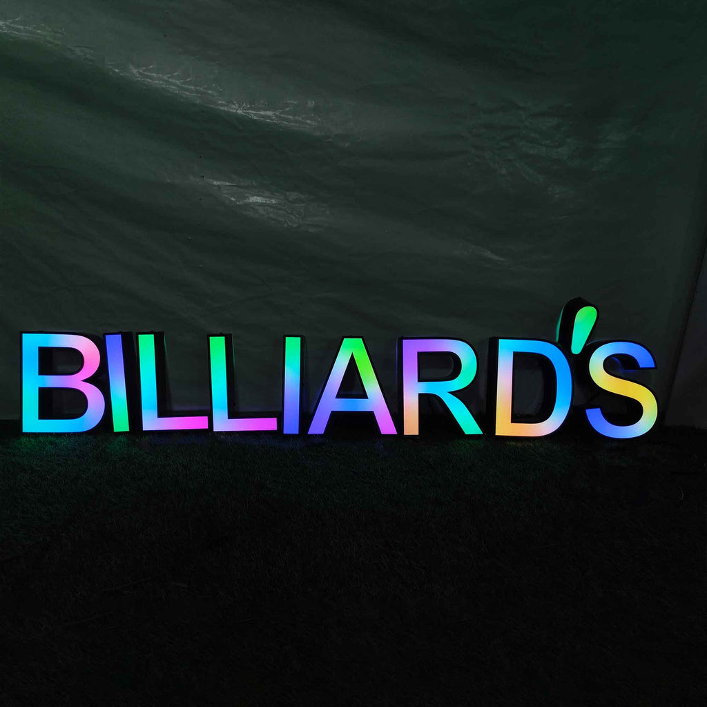 Custom Trim Cap Channel Letters|RGB LED Billiards Sign|Indoor&Outdoor Business Sign