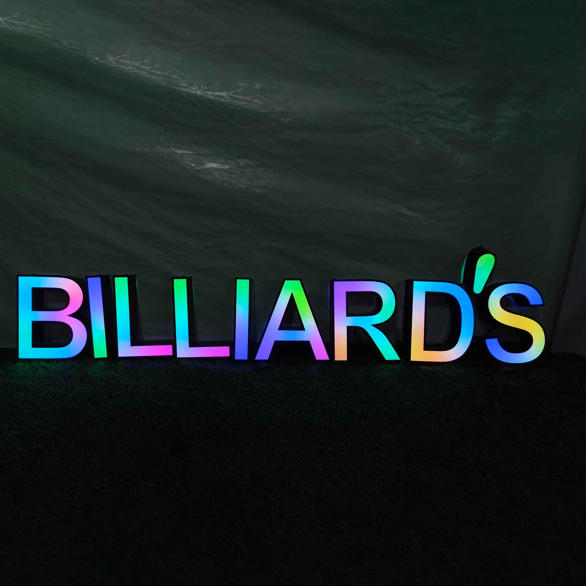 Custom Trim Cap Channel Letters|RGB LED Billiards Sign|Indoor&Outdoor Business Sign
