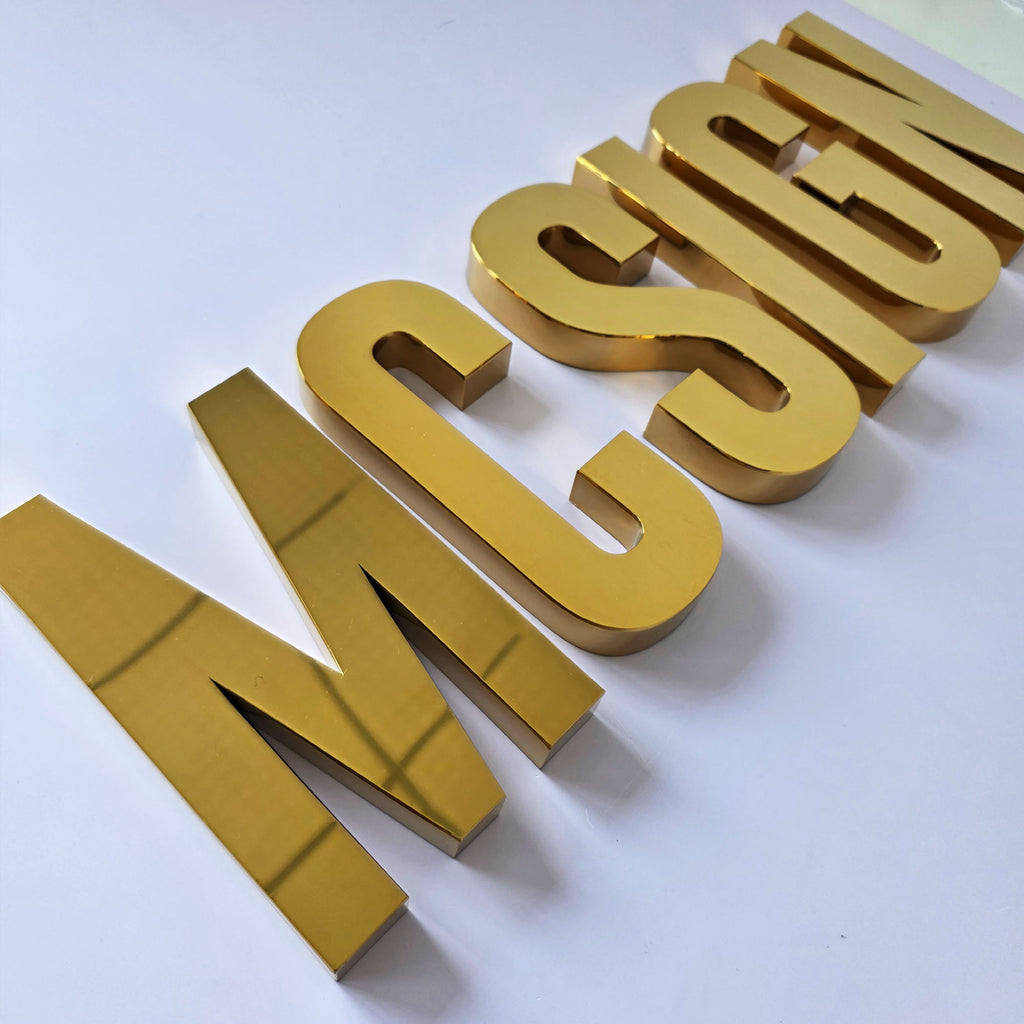 Custom Non-Illuminated Reverse Channel Letters, Gold Stainless Steel Metal Sign Letters, Business Wall Logo