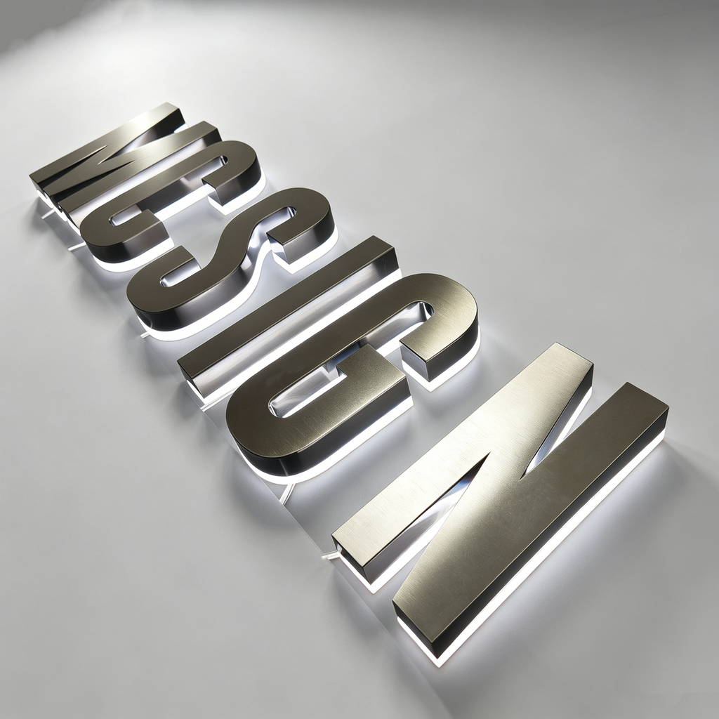 Custom Backlit Channel Letters Black Brushed  Stainless Steel  Illuminated Sign Business Storefront Signs & Office Branding