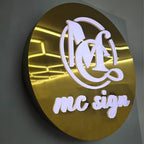 Custom Round Gold Mirror Plate Wall LED Light Box Acrylic Push Through 3D Letter Business Logo Sign