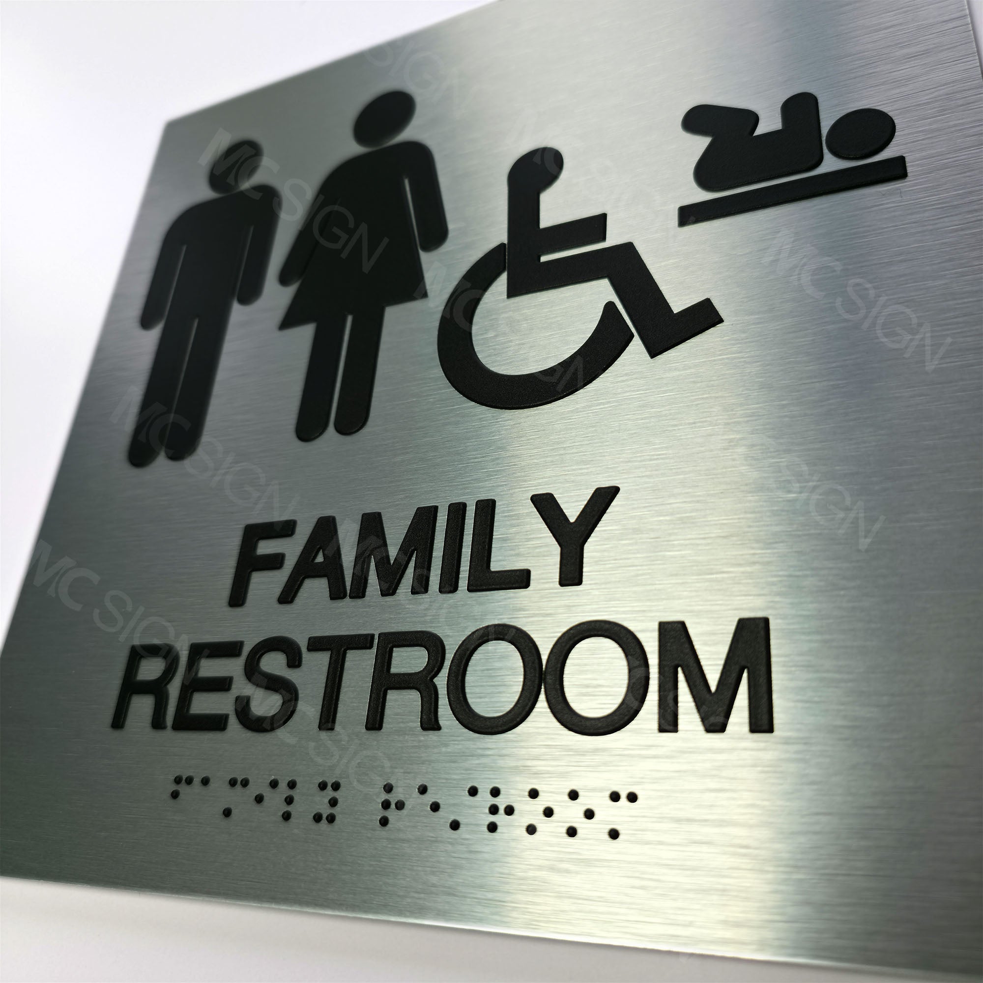 Custom Metal Braille Restroom Sign | ADA Accessible Family Bathroom Sign