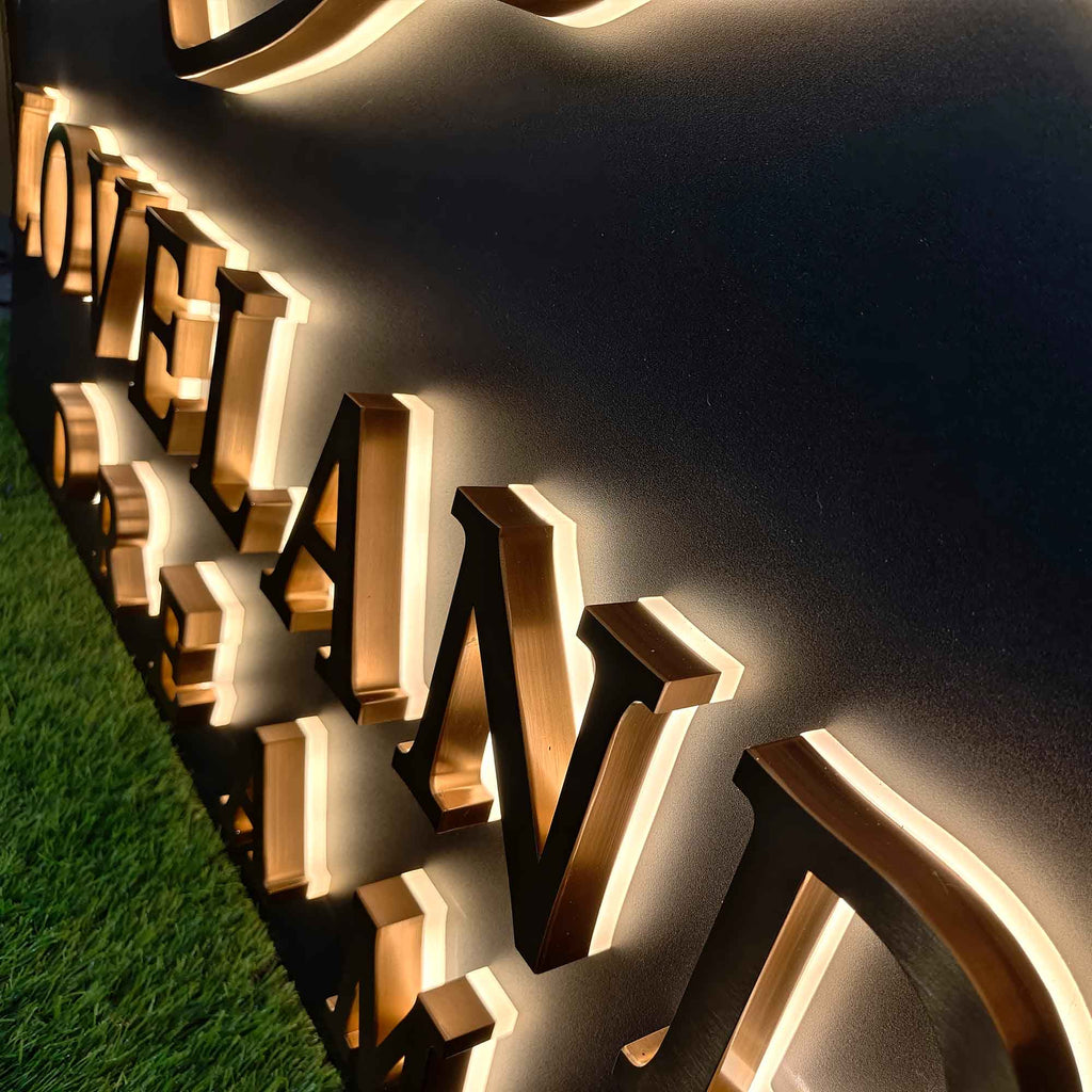 Custom Backlit Channel Letters Panel 3D Metal Halo Lit Logo Sign Indoor Outdoor Business Store Front Wall Signage