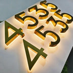 Custom Brushed Gold Backlit LED Room Number Sign | Illuminated Hotel Door Address Numbers