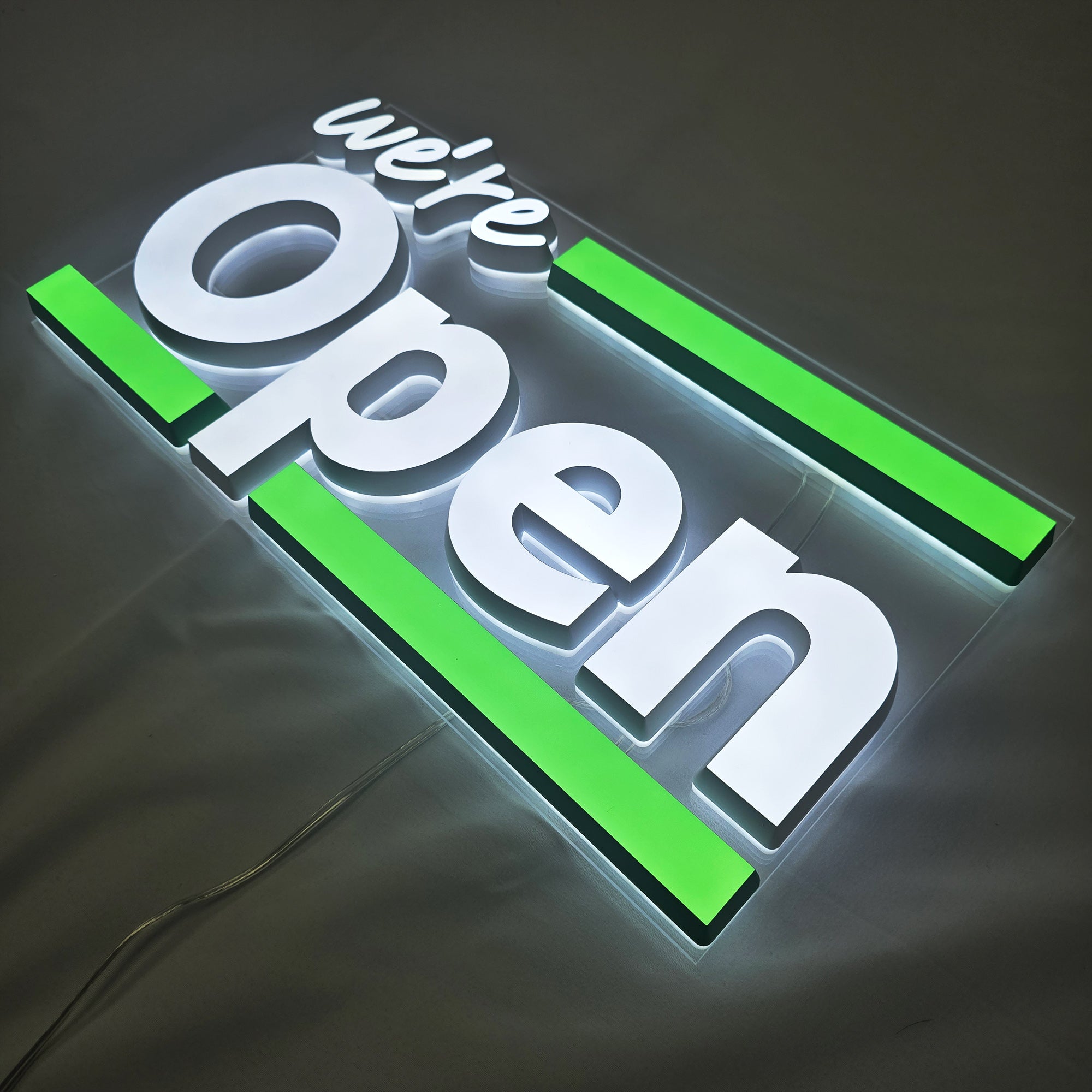 Custom Dual-Lit Acrylic Letters | LED Storefront Open Business Sign