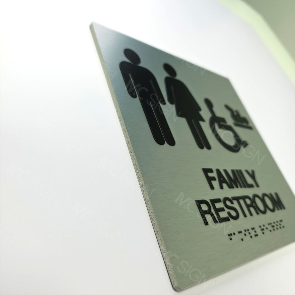 Custom Metal Braille Restroom Sign | ADA Accessible Family Bathroom Sign