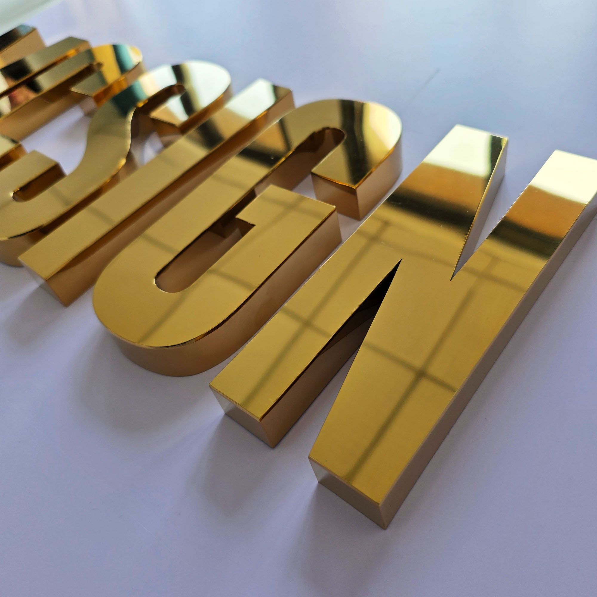Custom Non-Illuminated Reverse Channel Letters, Gold Stainless Steel Metal Sign Letters, Business Wall Logo