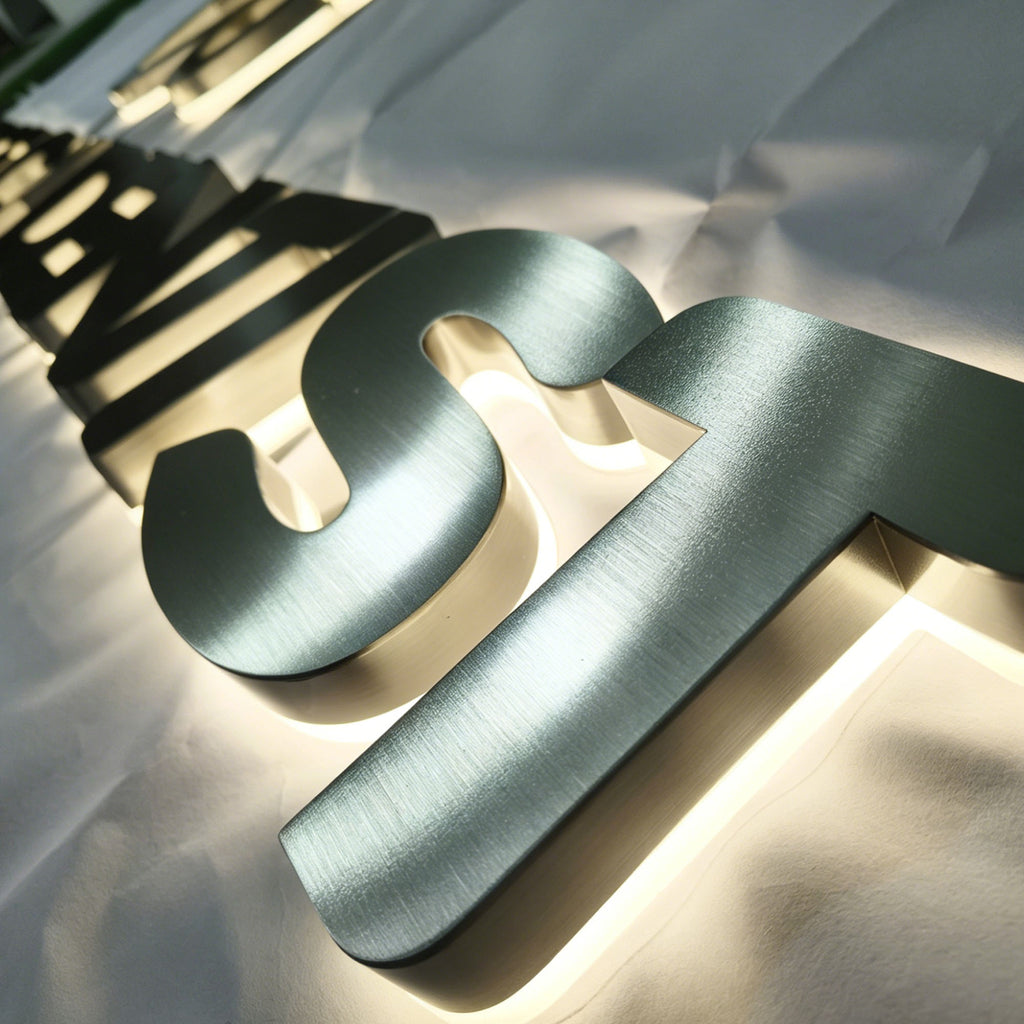 Custom Backlit channnel letters 3D LED Metal Sign  Brushed Sign Premium 3D Business Signage