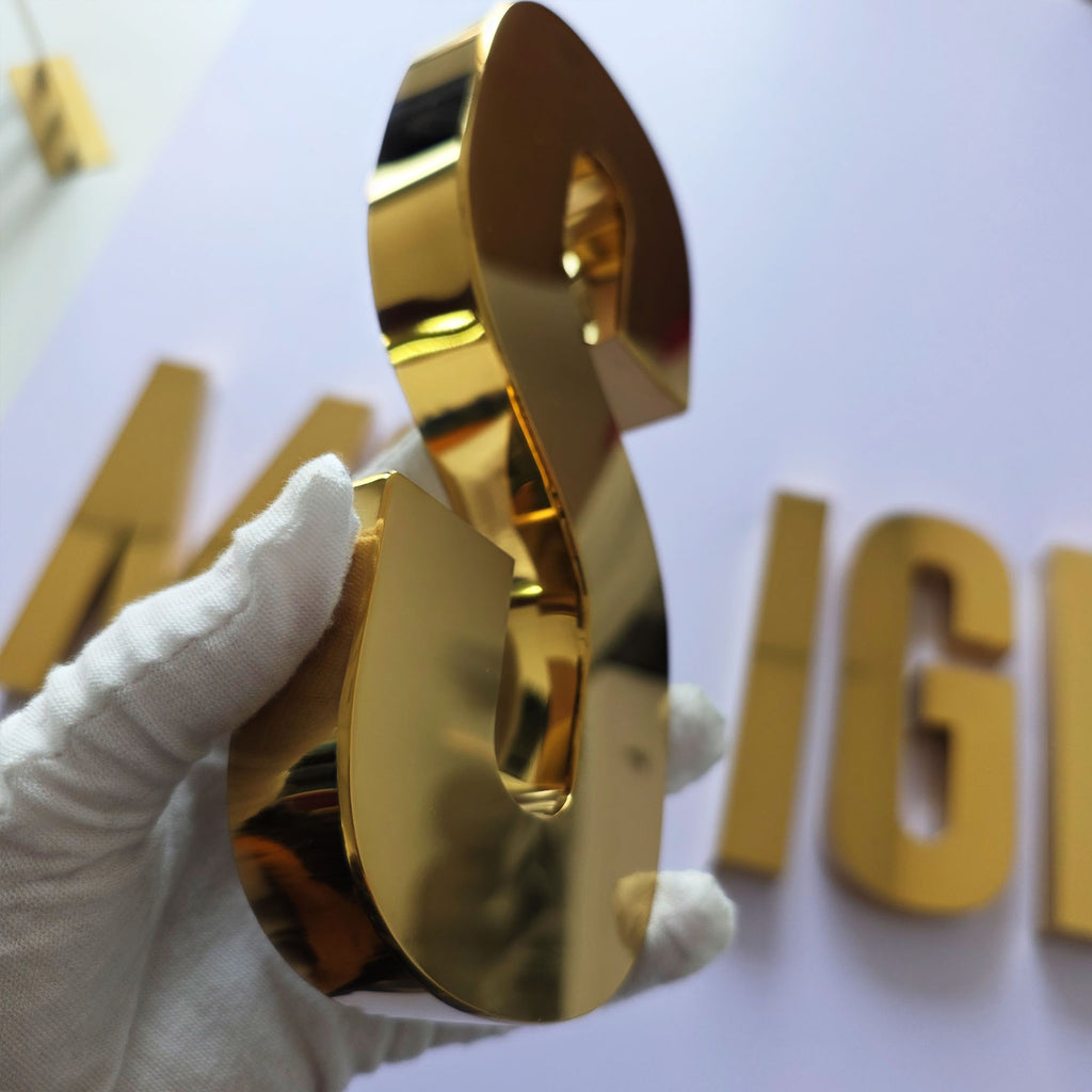 Custom Non-Illuminated Reverse Channel Letters, Gold Stainless Steel Metal Sign Letters, Business Wall Logo