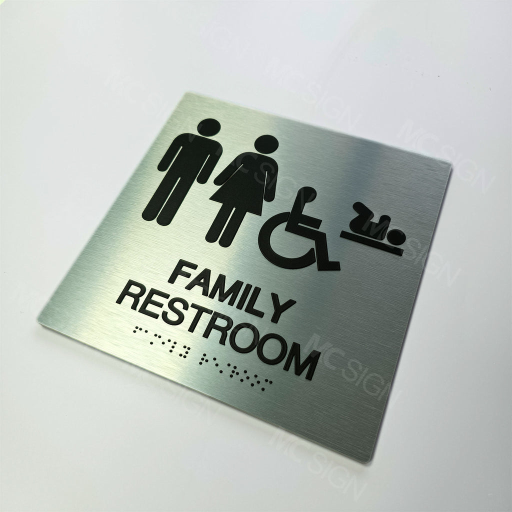 Custom Metal Braille Restroom Sign | ADA Accessible Family Bathroom Sign