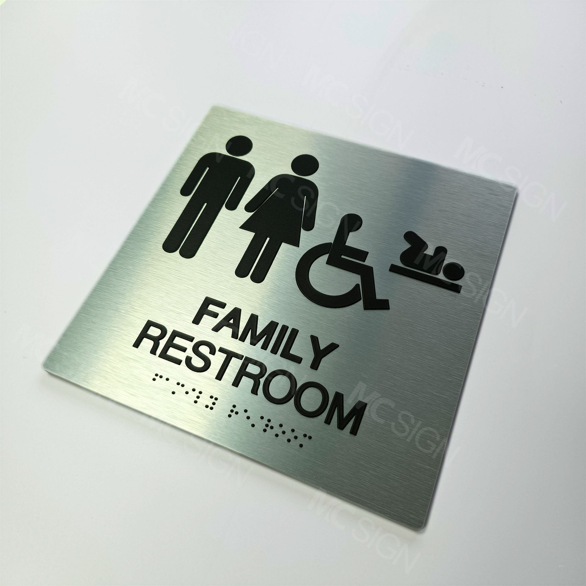 Custom Metal Braille Restroom Sign | ADA Accessible Family Bathroom Sign